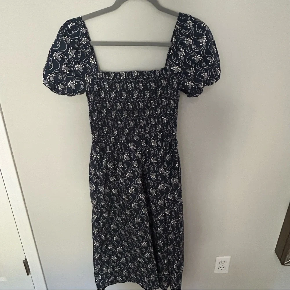 J.crew Short-Sleeve Smocked Navy and White Dress in Starry Swirl Size XS